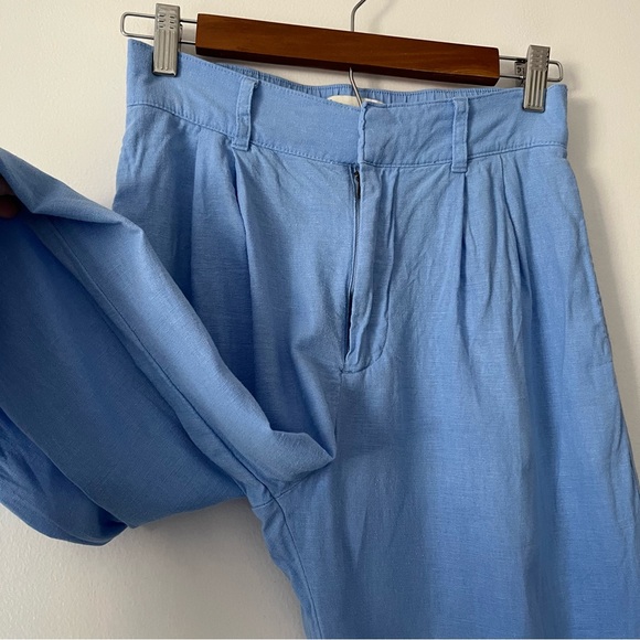 Abercrombie & Fitch Sloane Tailored Wide Leg Pants Linen Blue Small Short - Picture 5 of 13